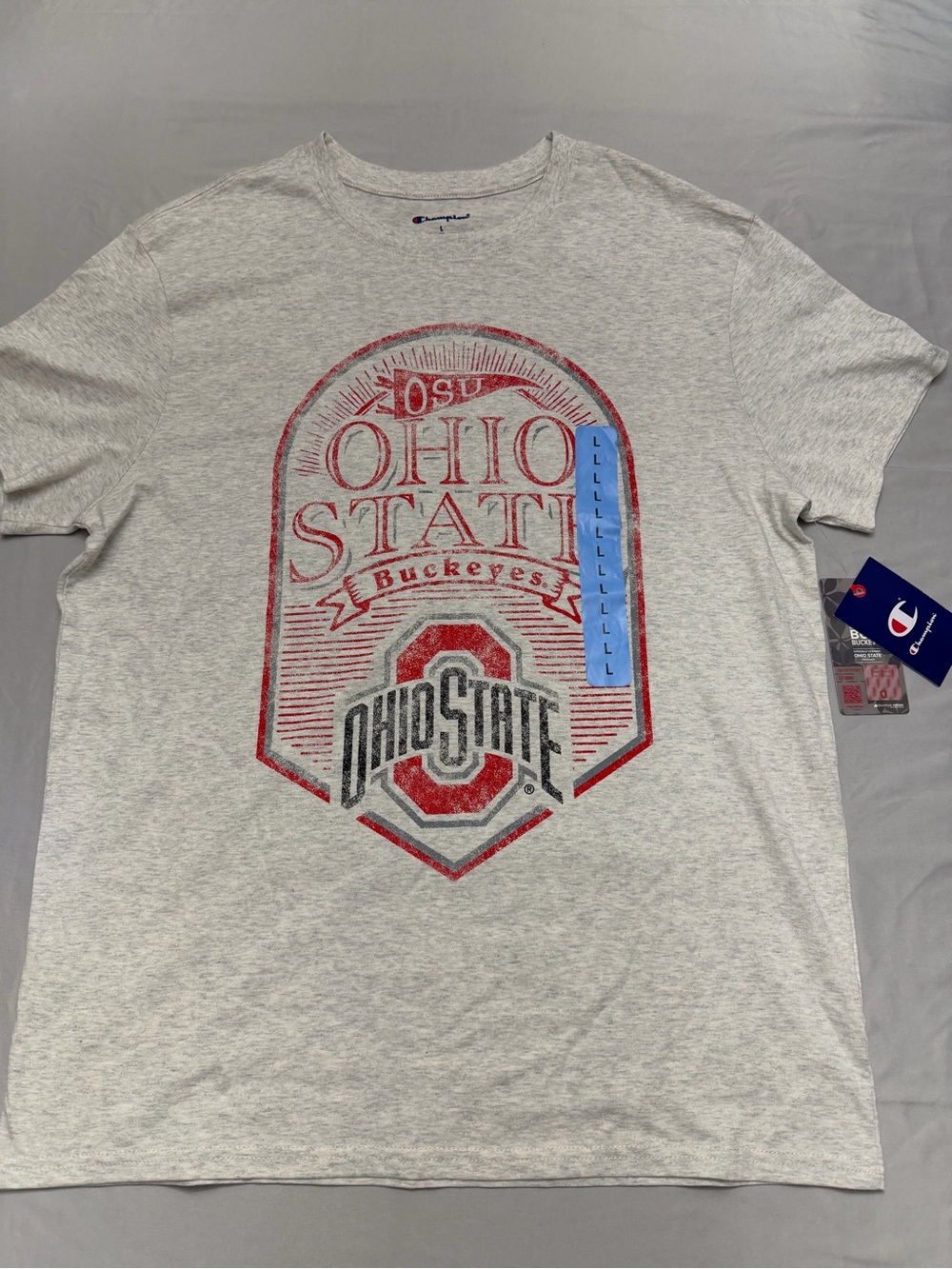 Champion Grey Ohio State Graphic Short Sleeve Tee with Red Accent